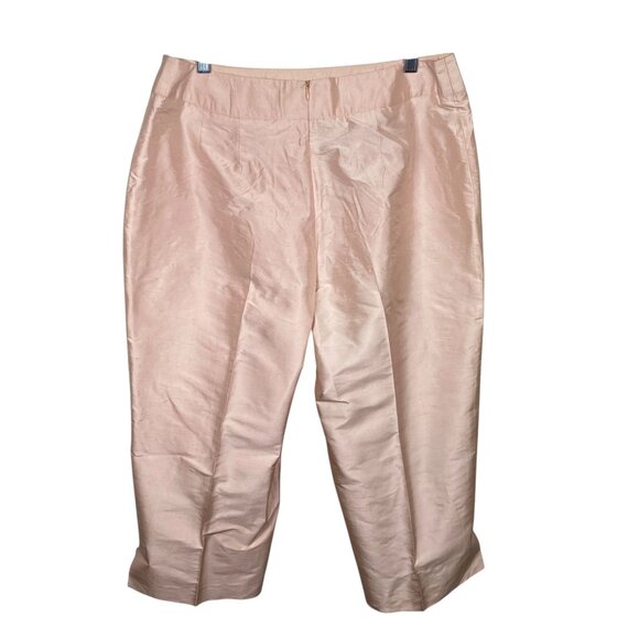 Vintage Bernard Holtzman Harve Benard 100% Silk Pants Womens 12 Pink Cropped - Picture 3 of 4